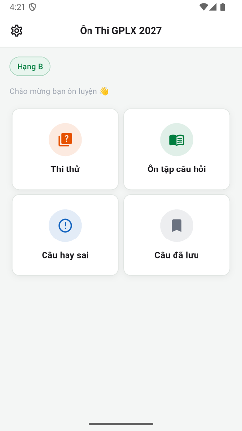 Màn hình chính app Ôn Thi GPLX